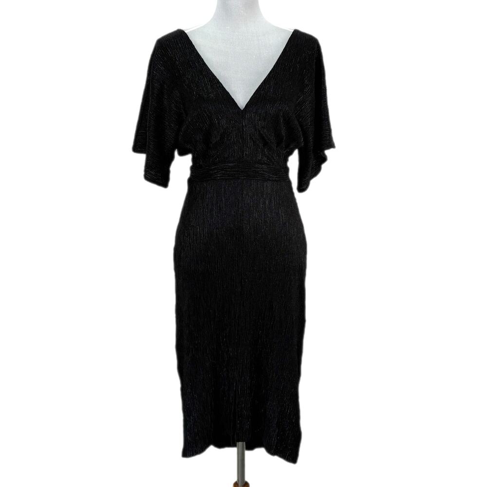 ASTR the Label Metallic Black V Neck Dress - Women's Size M
